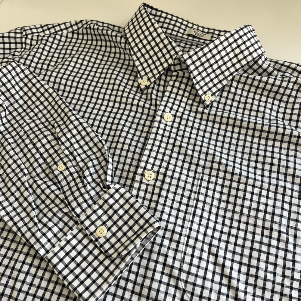 Peter Millar Men’s Nanoluxe Black Check Plaid Long Sleeve Button Down XL